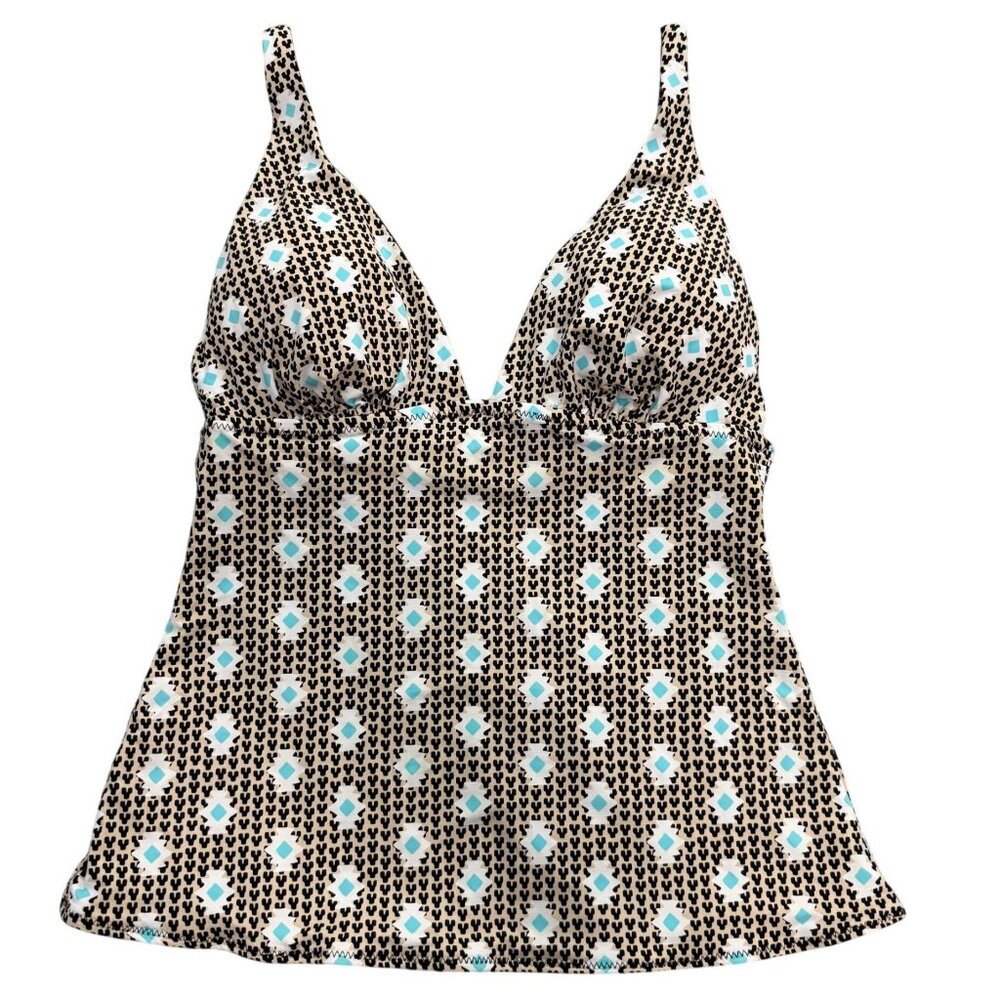 Vera Bradley Tankini Top Womens Small Tan Blue‎ Abstract Geometric Swimwear 4/6